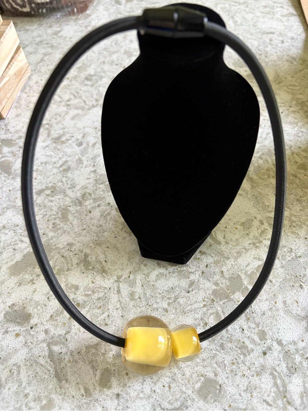 Zsiska Yellow resin Bead Necklace on Black Cord – Women Jewelry